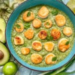 Scallops with Roasted Tomatillo Avocado Salsa
