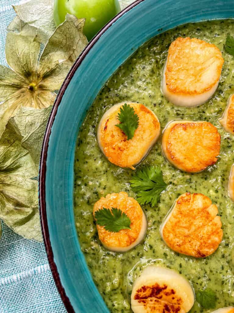 Scallops with Avocado Salsa Verde