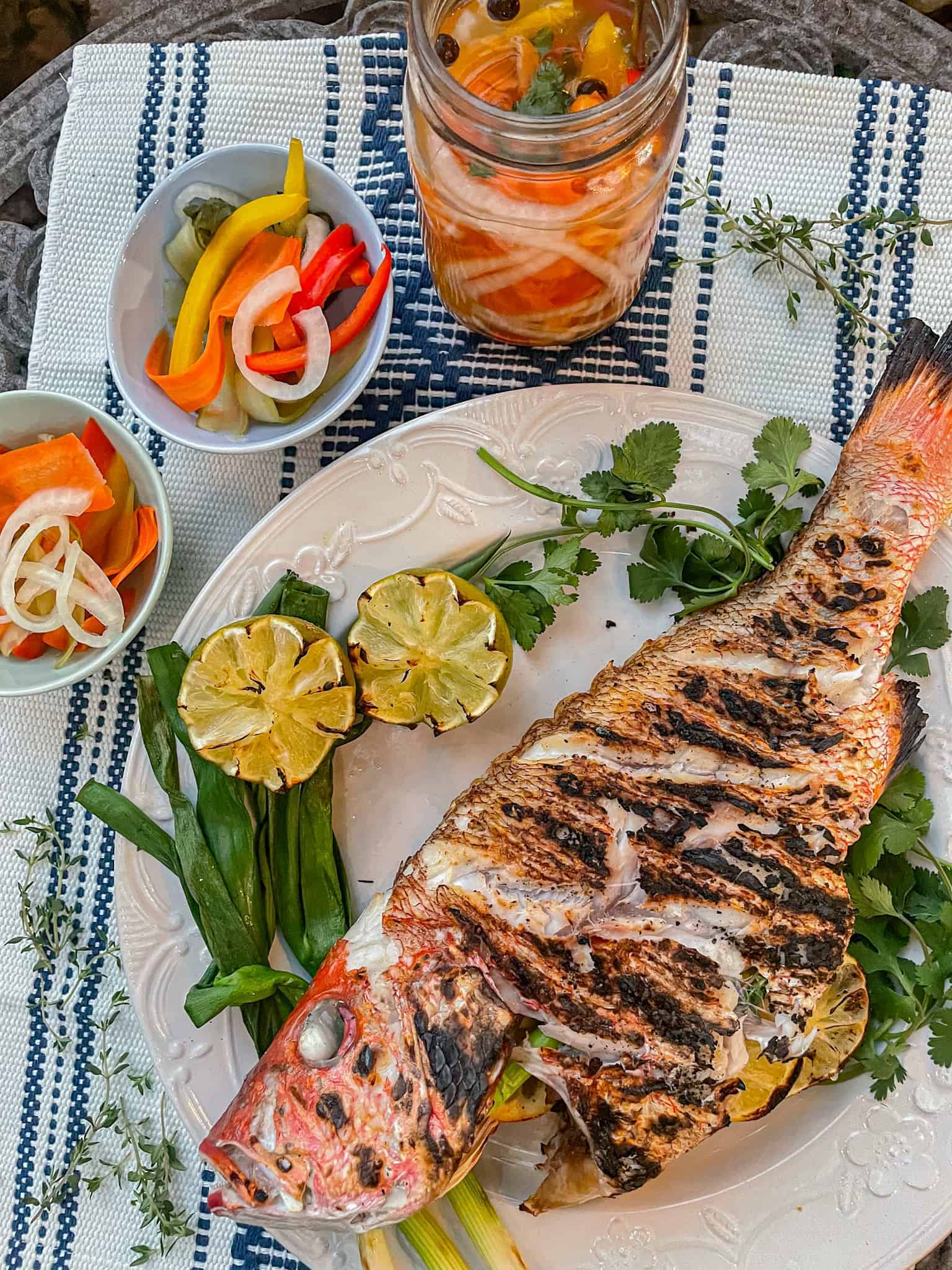 Grilled Whole Snapper with Escovitch Sauce Beach Girl Grills